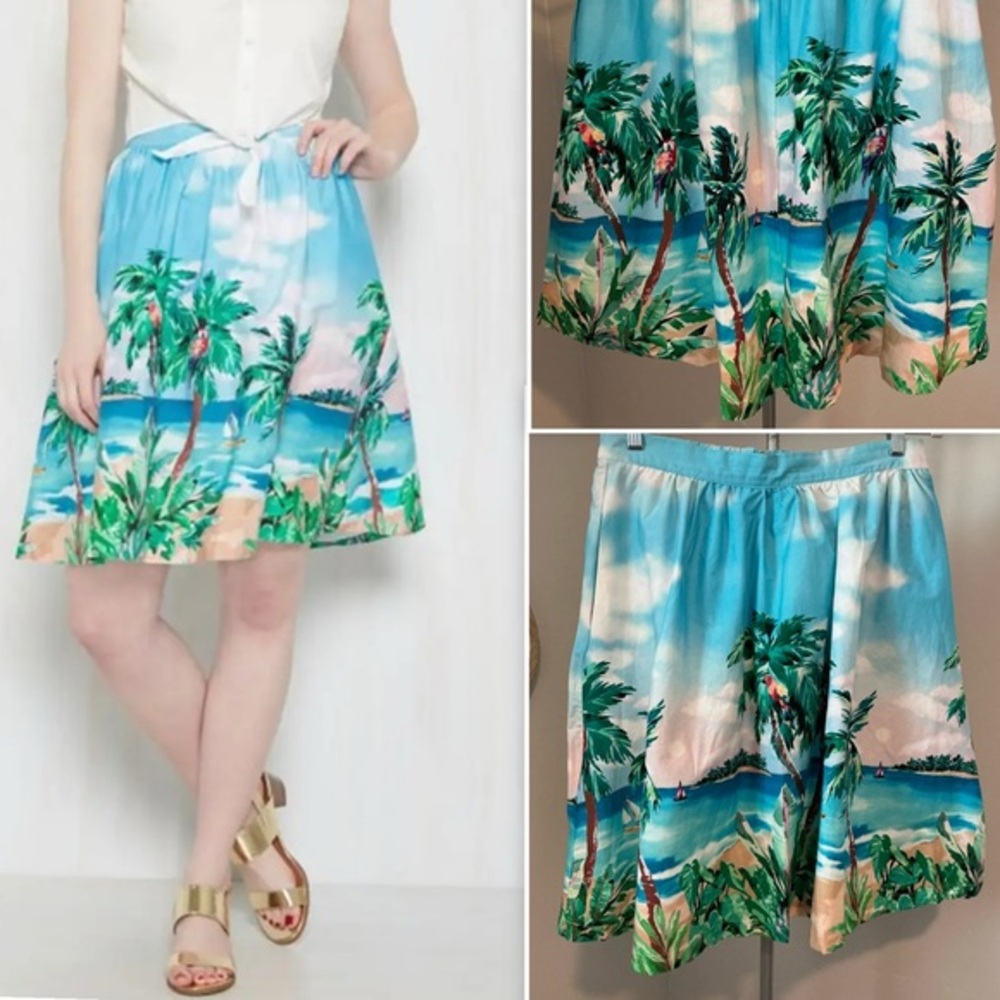 ModCloth Paradise Tropical Flown A-line‎ Skirt Sz L